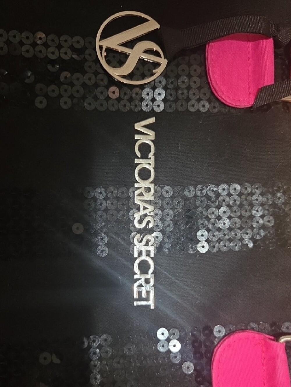 Victoria's Secret Black Sequin Tote with Hot Pink Accents - Picture 12 of 13